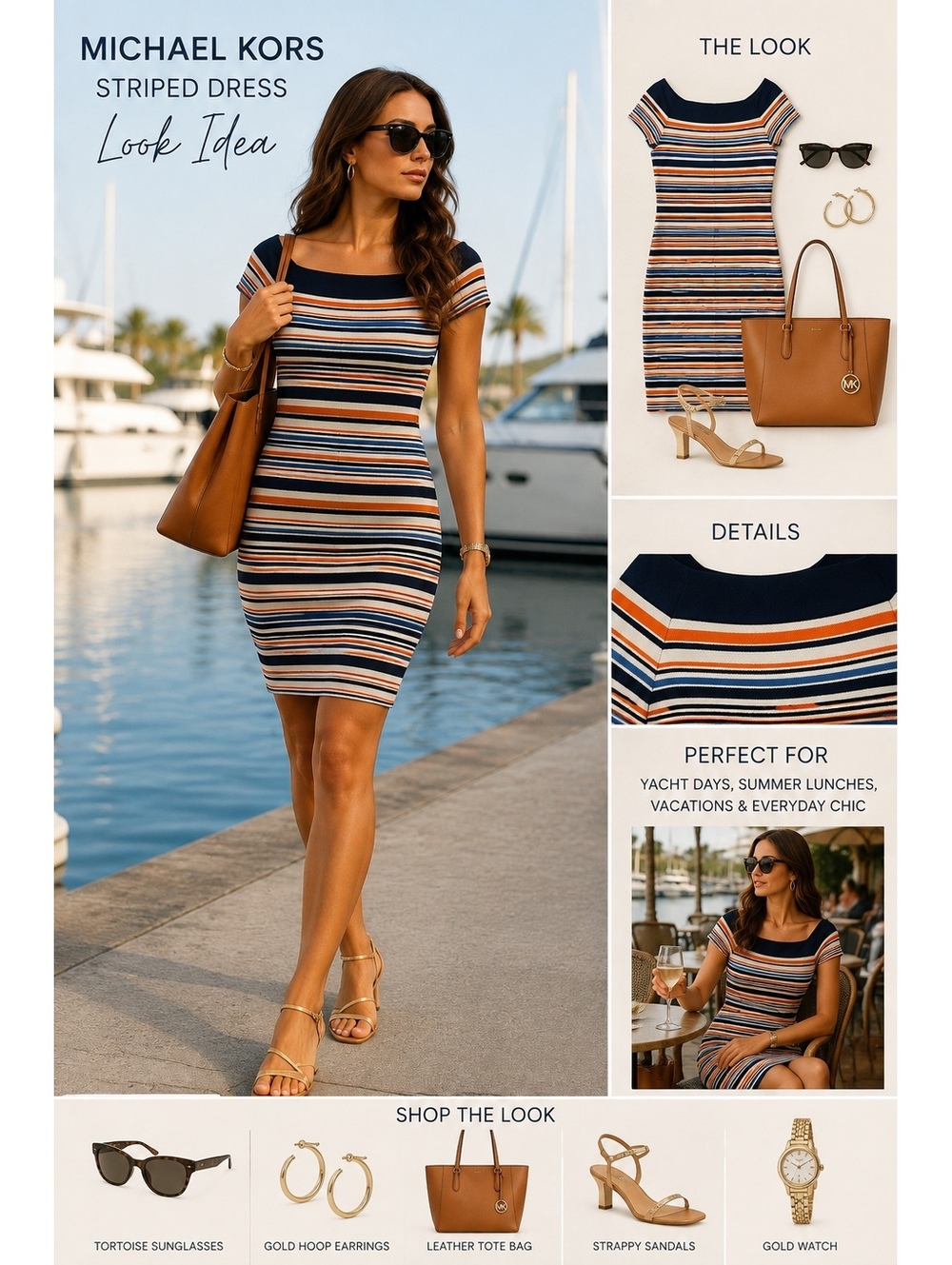 Michael Kors Nautical Bodycon Knit Knee-Length Dress Size M